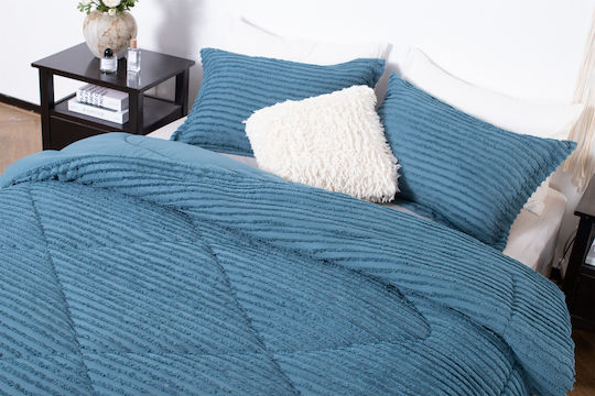 Saray Home Duvet Set Single with Microfiber Filling 160x220cm Petrol Blue 2pcs 200Gsm