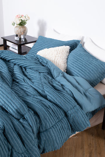 Saray Home Duvet Set Single with Microfiber Filling 160x220cm Petrol Blue 2pcs 200Gsm
