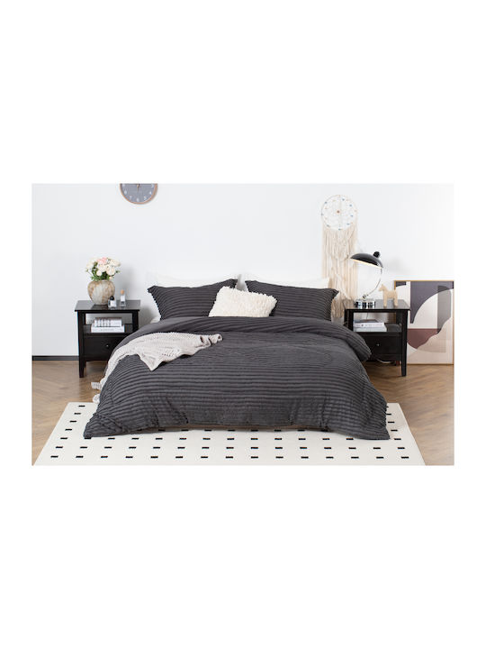 Saray Home Duvet Set Queen with Microfiber Filling 220x240cm Ruffles Charcoal 3pcs 200 GSMGsm