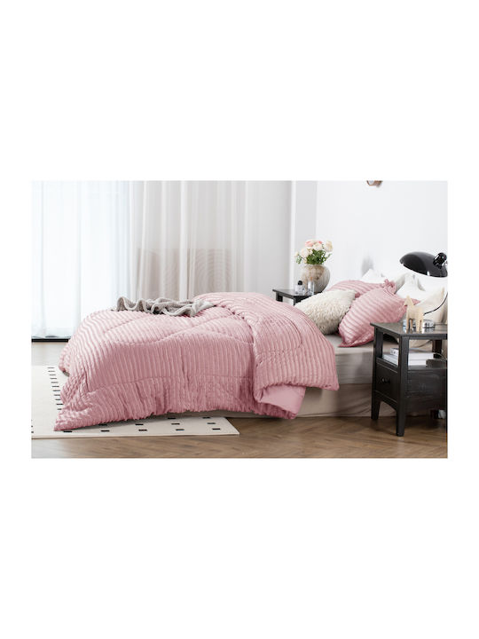 Saray Home Duvet Set Queen with Microfiber Filling 220x240cm Ruffles Pink 3pcs 200 GSMGsm