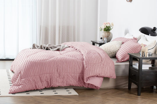 Saray Home Σετ Πάπλωμα Υπέρδιπλο με Γέμιση Microfiber 220x240εκ. Ruffles Ροζ 3τμχ 200 GSM