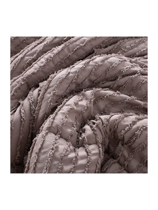 Saray Home Σετ Πάπλωμα Μονό με Γέμιση Microfiber 160x220εκ. Ruffles Καφέ μόκα 2τμχ 200 GSM