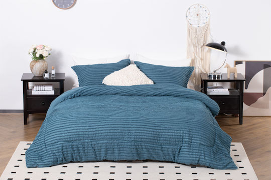 Saray Home Duvet Set Single with Microfiber Filling 160x220cm Petrol Blue 2pcs 200Gsm