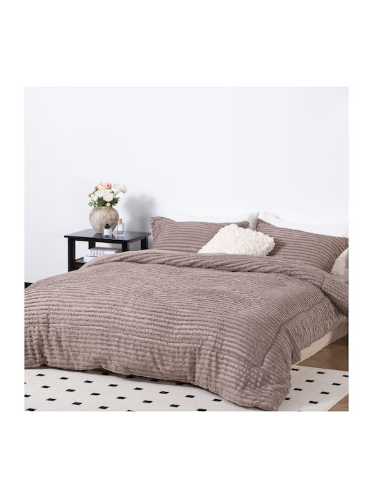 Saray Home Σετ Πάπλωμα Μονό με Γέμιση Microfiber 160x220εκ. Ruffles Καφέ μόκα 2τμχ 200 GSM