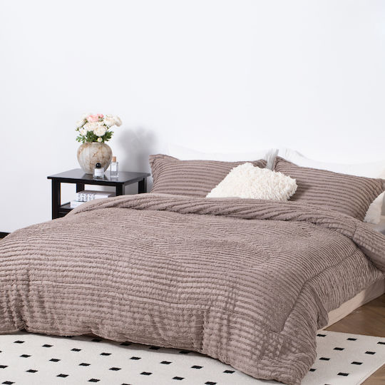 Saray Home Комплект Пухено Единично с Пълнеж Microfiber 160x220бр Mocha Brown 2бр 200 г/м²Gsm