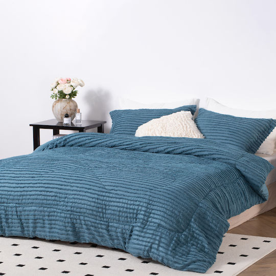 Saray Home Duvet Set Single with Microfiber Filling 160x220cm Petrol Blue 2pcs 200Gsm