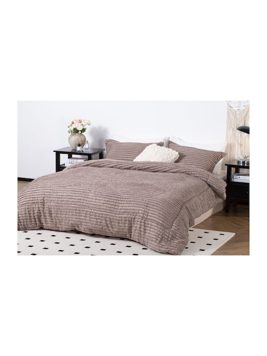 Saray Home Σετ Πάπλωμα Μονό με Γέμιση Microfiber 160x220εκ. Ruffles Καφέ μόκα 2τμχ 200 GSM
