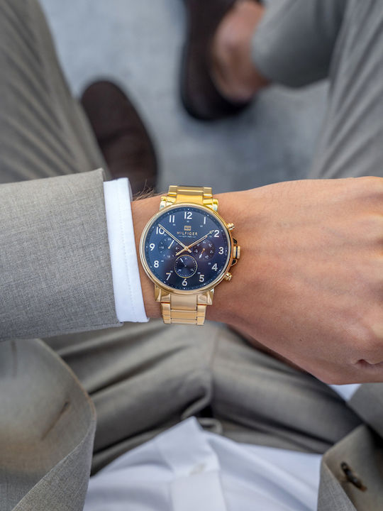 Tommy Hilfiger Daniel Ανδρικό Ρολόι 45mm Μπαταρίας με Χρυσό Μεταλλικό Μπρασελέ