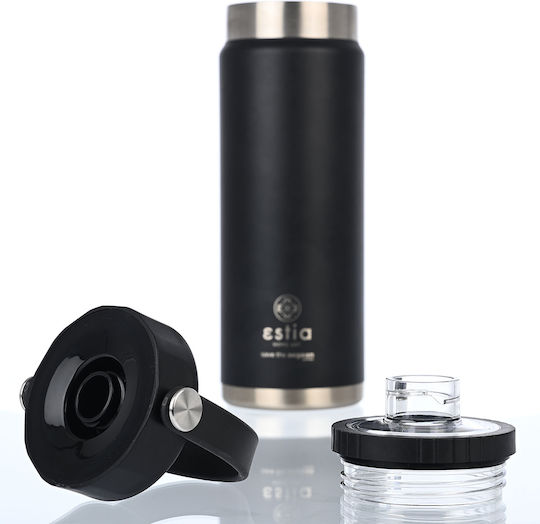 Estia Travel Chug Save the Aegean Bottle Thermos Stainless Steel 750ml MIDNIGHT BLACK with Loop