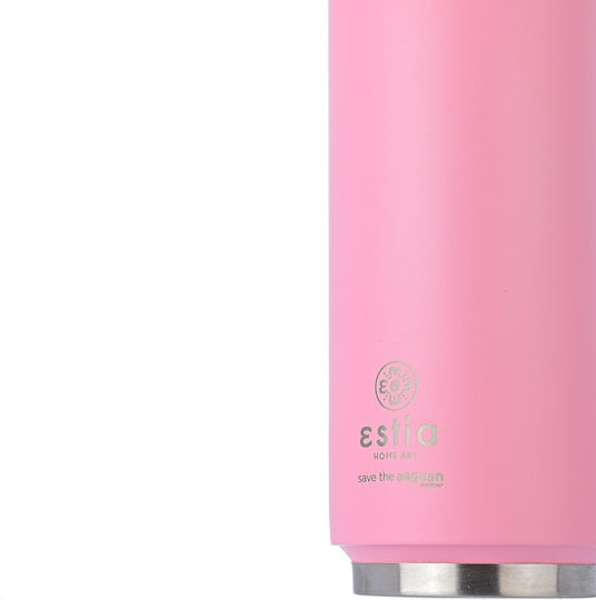 Estia Travel Cup Save The Aegean Recyclable Glass Thermos Stainless Steel / Plastic BPA Free 500ml Blossom Rose with Straw