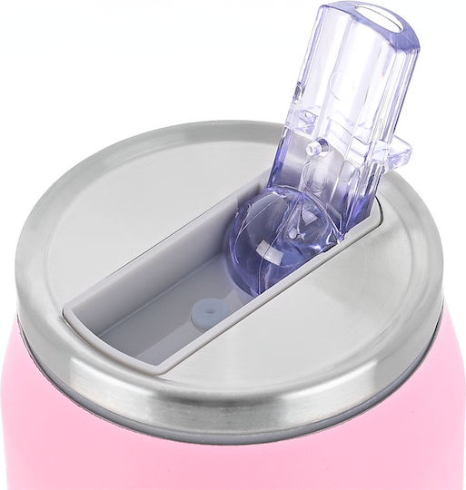 Estia Travel Cup Save The Aegean Recyclable Glass Thermos Stainless Steel / Plastic BPA Free 500ml Blossom Rose with Straw