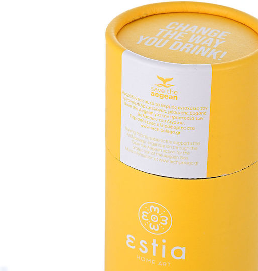 Estia Travel Flask Save the Aegean Ανακυκλώσιμο Μπουκάλι Θερμός Ανοξείδωτο BPA Free 500ml Pineapple Yellow