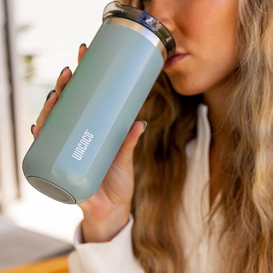 Wacaco Octaroma Grande Travel Mug Glass Thermos Stainless Steel BPA Free 435ml Cadet Blue with Mouthpiece