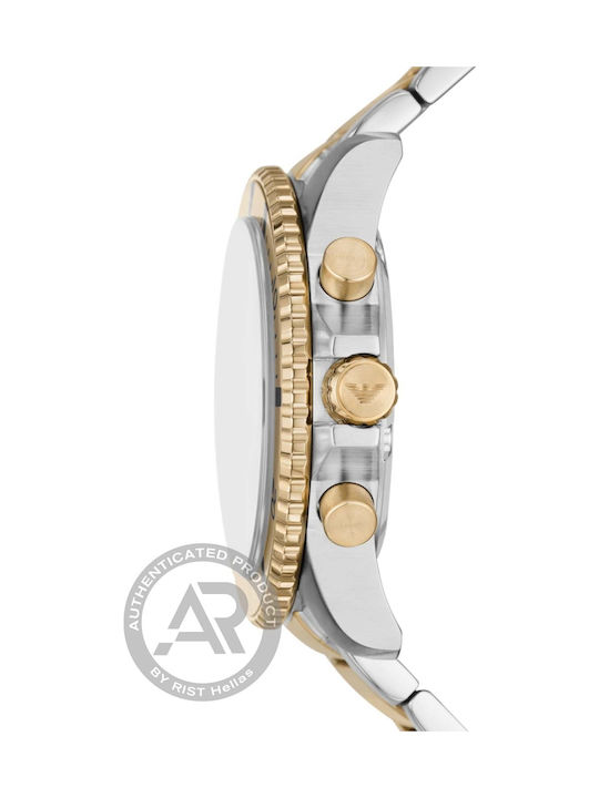 Emporio Armani Diver Ανδρικό Ρολόι 43mm Χρονογράφος Μπαταρίας με Χρυσό Μεταλλικό Μπρασελέ