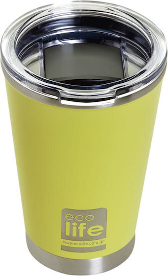 Ecolife Coffee Cup Glass Thermos Stainless Steel BPA Free 370ml Yellow with Mouthpiece