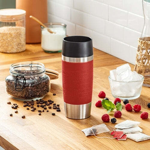 Tefal Travel Mug Glass Thermos Stainless Steel 360ml Red with Mouthpiece