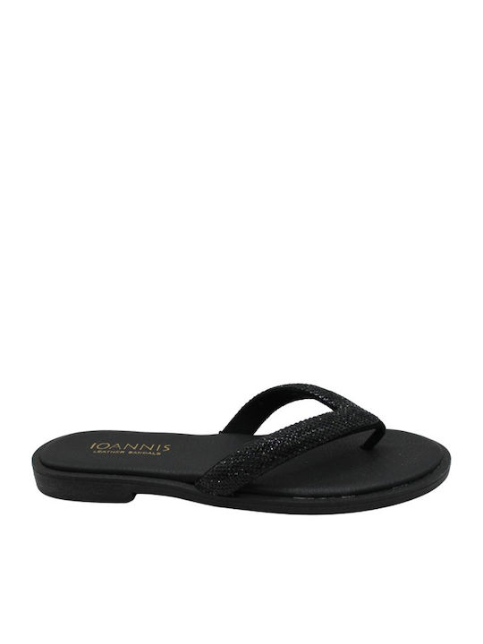 Leder Flache Sandalen für Damen in Schwarz Farbe