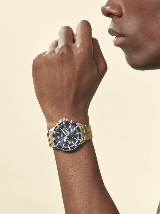 Emporio Armani Diver Ανδρικό Ρολόι 43mm Χρονογράφος Μπαταρίας με Μεταλλικό Μπρασελέ Χρυσό/Ασημί