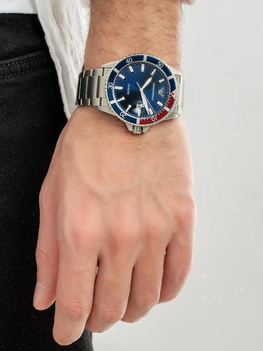 Emporio Armani Renato Ανδρικό Ρολόι 42mm Μπαταρίας με Ασημί Μεταλλικό Μπρασελέ