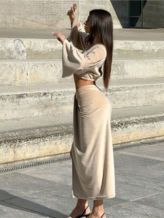 Set with Midi Skirt Beige