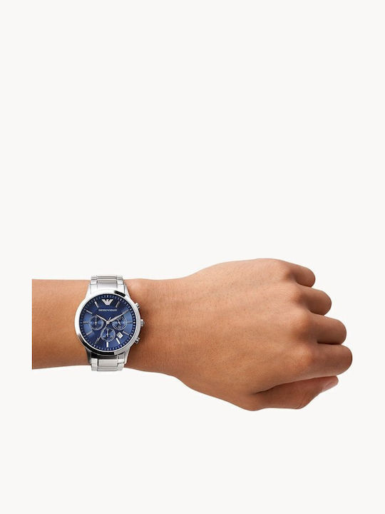 Emporio Armani Renato Herrenuhr 43mm Chronograph Batterie mit Silber Metallarmband