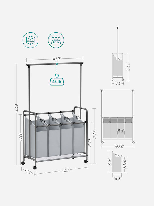 Songmics Laundry Basket Metallic Gray