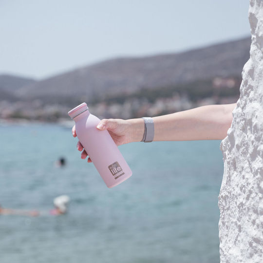 Ecolife Ανακυκλώσιμο Μπουκάλι Θερμός Ανοξείδωτο BPA Free 450ml Ροζ