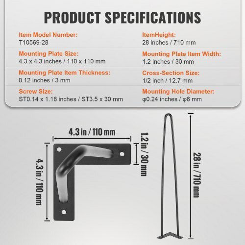 Σετ 4 Μεταλλικά Πόδια Επίπλων Vevor 711.2mm Τραπέζια Μέγιστο Φορτίο 226.8kg Fj2gzt28yc1205rolv0