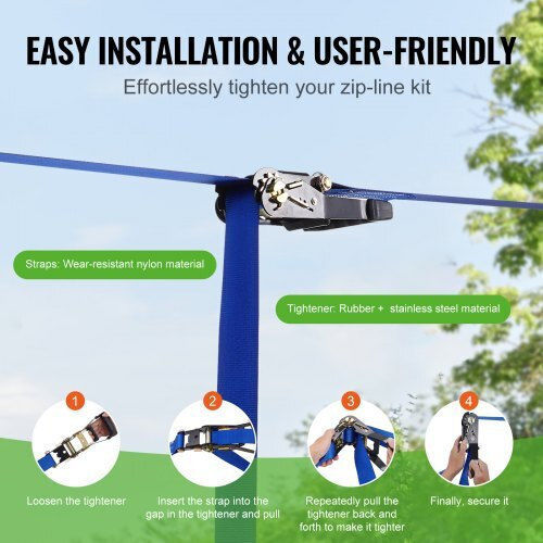 Vevor Zipline Set for Kids and Adults 52 Ft Up to 500 Lb Safety Harness Seat Handle Sshstj52ycnlkbc04v0