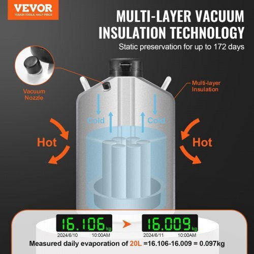Δοχείο Υγρού Αζώτου Vevor 20l 6 Κανίστρες Czxydg20l000j251uv0