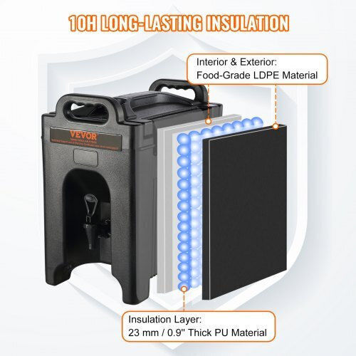 Vevor Thermal Beverage Dispenser 2.5 Gallons LDPE Food Grade Dual Use for Restaurants & Beverage Shops Ylhlqqfx25gauqgs8v0