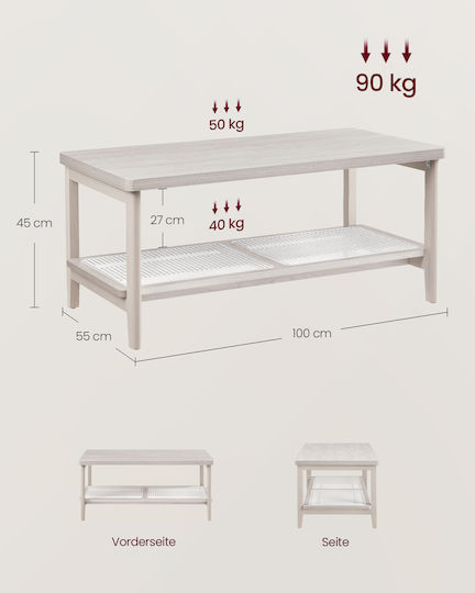 Rectangular Central Wooden Coffee Table Beige M100xW55xH45cm