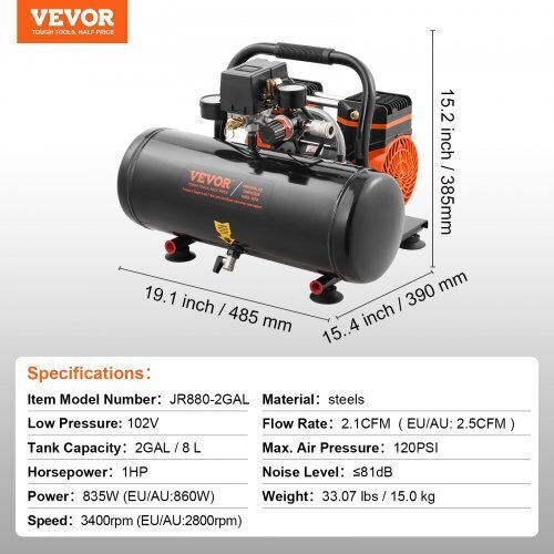 Vevor Air Compressors 81dB with Power 1hp and Airtank 2lt WYWSKYJ8L750PU481V2