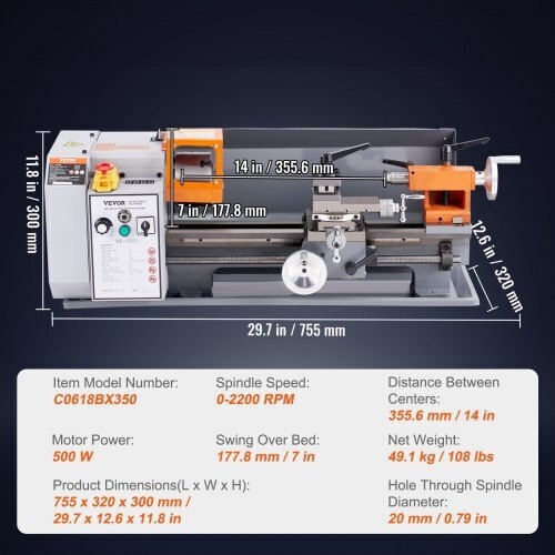 Vevor Μηχανουργικός Τόρνος TSJSCCYSDJ1806AD7V2 με Ισχύ 500Watt
