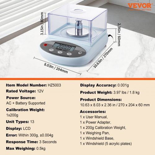 Vevor Electronic Precision Commercial Scale with Weighing Capacity of 0.5kg and Division 500gr