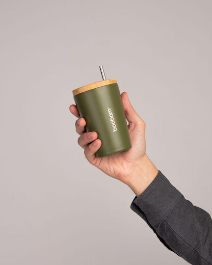 Boobam Cup Lite Glas Thermosflasche Rostfreier Stahl 350ml Grün mit Stroh