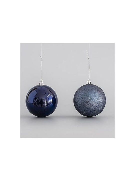 Hängend Kugel Ornament Kunststoff Blau mit Glitzer Set 6Stück