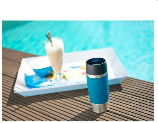 Tefal Travel Mug Glass Thermos Stainless Steel 360ml Blue with Mouthpiece