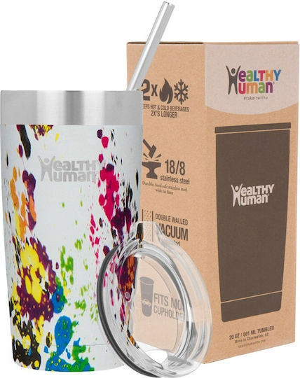 Healthy Human Cruiser Glass Thermos Stainless Steel BPA Free 591ml Multicolour with Straw