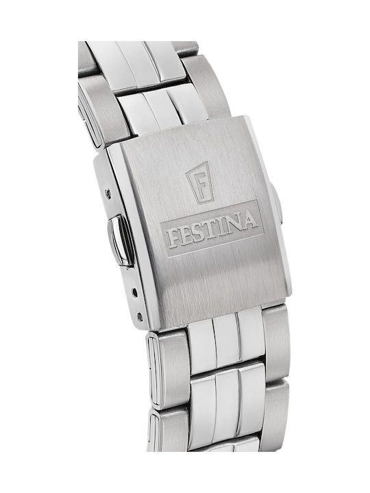 Festina Ανδρικό Ρολόι 42mm Μπαταρίας με Ασημί Μεταλλικό Μπρασελέ