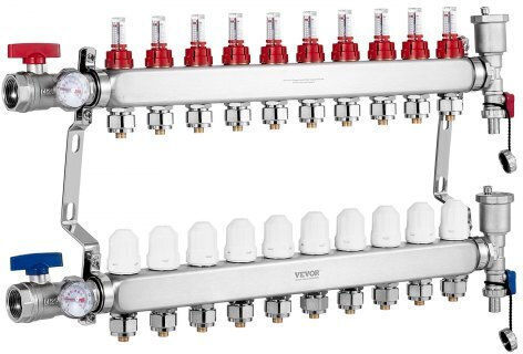 Vevor 10-Branch Floor Heating Manifold Set Pex Pipes 1/2" Drfsqbxg10hl1s697v0