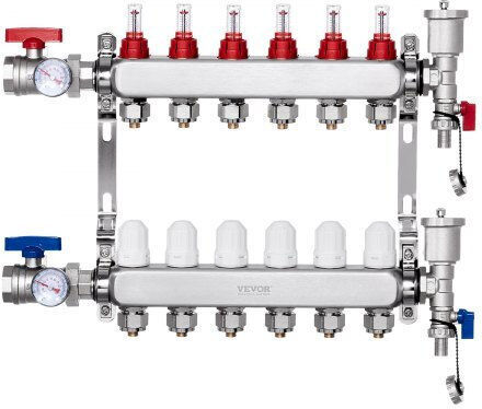 Vevor Floor Heating Manifold Set 6-Branch Pex Pipes 1/2" Drfsqbxg6hlg3is1av0