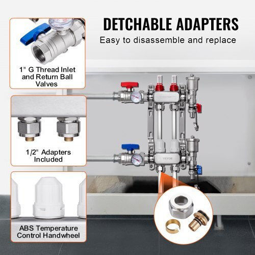 Vevor 2-Branch Floor Heating Manifold Set Pex Pipes 1/2" Drfsqbxg2hlg7e0t8v0
