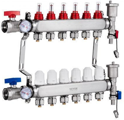 Vevor Floor Heating Manifold Set 6-Branch Pex Pipes 1/2" Drfsqbxg6hlg3is1av0