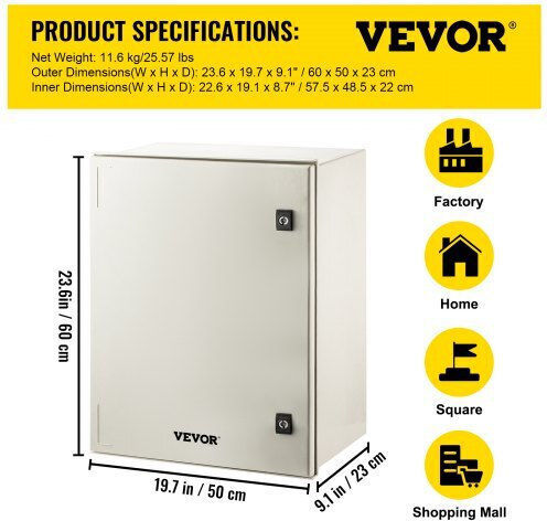 Vevor Ηλεκτρολογικό Κουτί Εξωτερικής Τοποθέτησης Στεγανό IP66 σε Γκρι Χρώμα