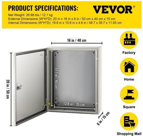 Vevor Ηλεκτρολογικό Κουτί Εξωτερικής Τοποθέτησης Στεγανό IP66 σε Γκρι Χρώμα