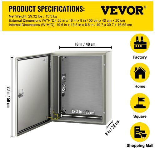 Vevor Ηλεκτρολογικό Κουτί Εξωτερικής Τοποθέτησης Στεγανό IP66 σε Γκρι Χρώμα