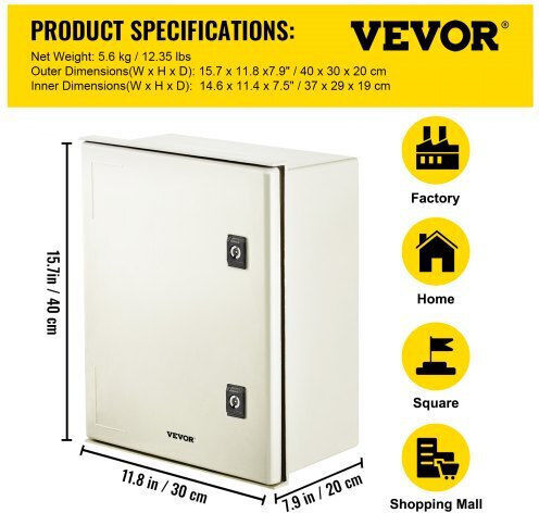 Vevor Ηλεκτρολογικό Κουτί Εξωτερικής Τοποθέτησης Στεγανό IP66 σε Γκρι Χρώμα