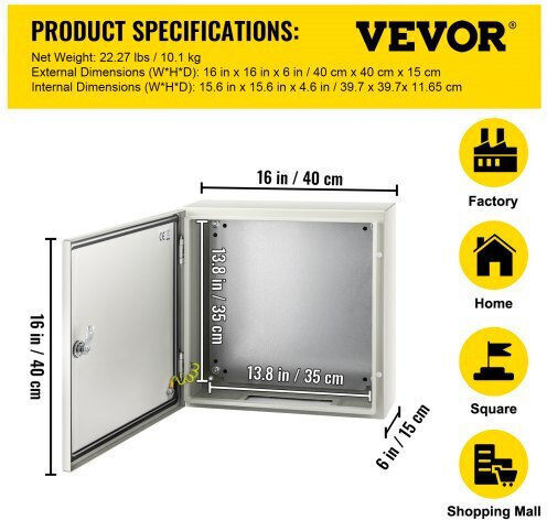 Vevor Ηλεκτρολογικό Κουτί Εξωτερικής Τοποθέτησης Στεγανό IP66 σε Γκρι Χρώμα