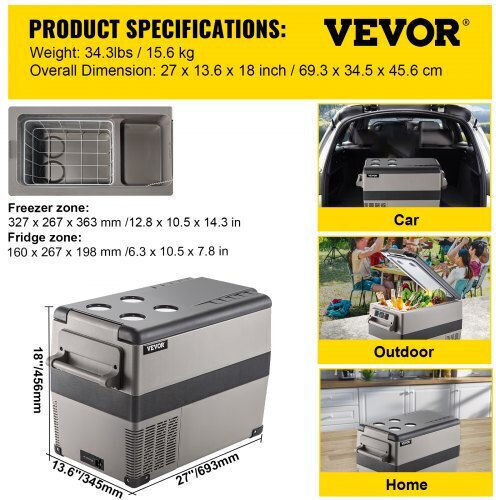 Vevor Преносим Хладилник 45л 12V Сив